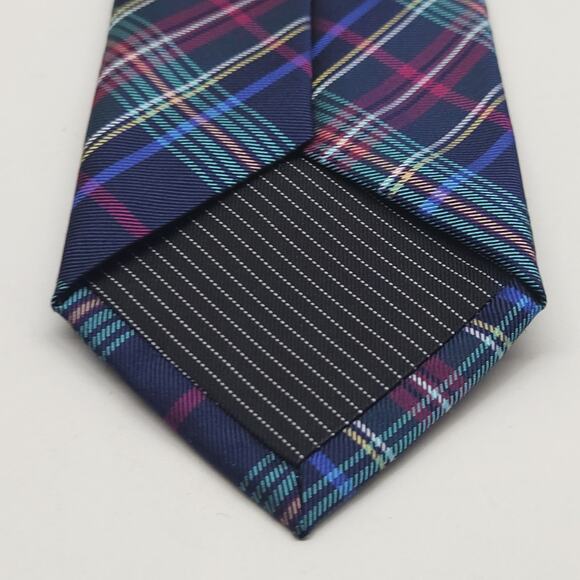 Ted Baker London Silk Tie Plaid Navy Magenta Designer Old Money Preppy Italy 3"W - Picture 5 of 5